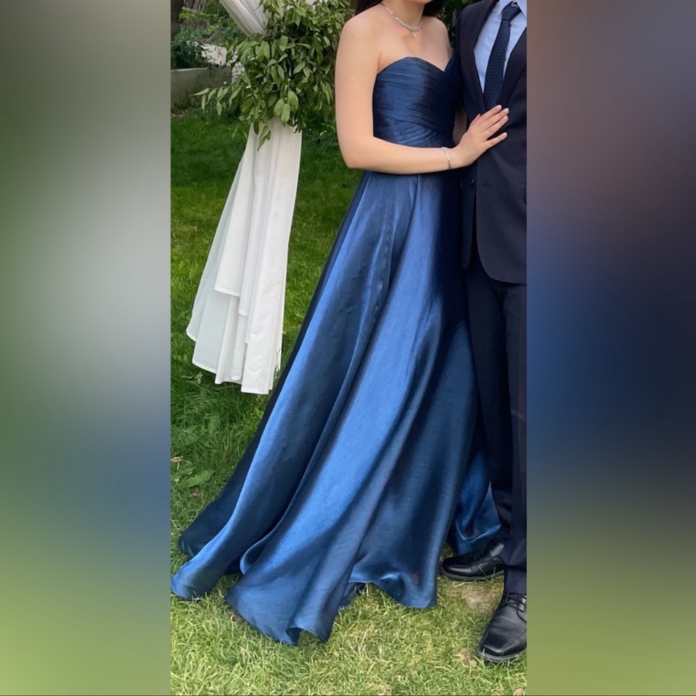 La Femme strapless metallic organza gown prom dress